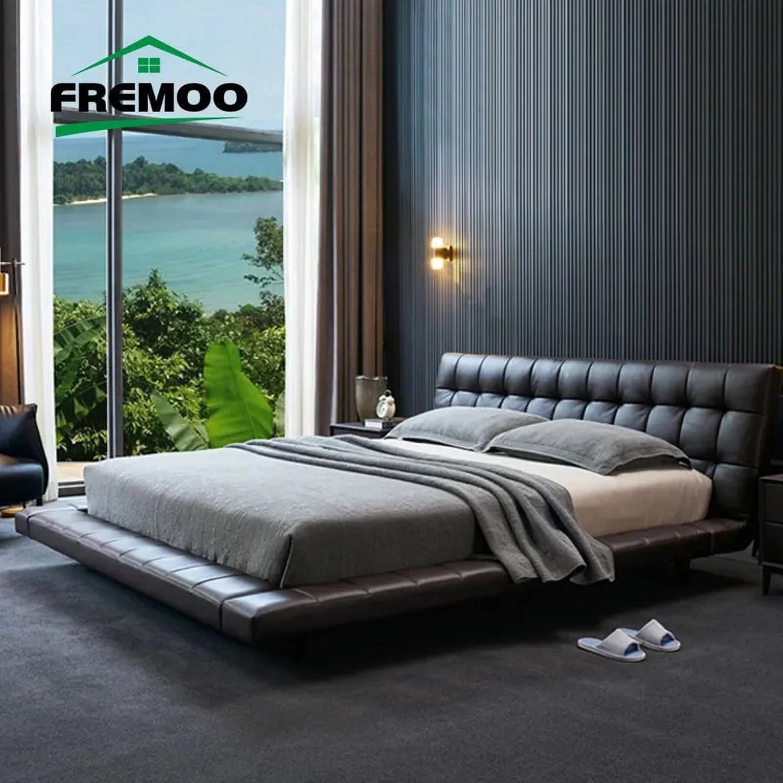 King Size Bed Frame with Leather Upholstery H2762
