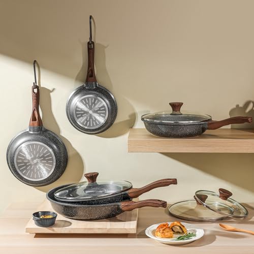 Nonstick Frying Pan Skillet Set, Swiss Granite Coating, PFOA Free, 9.5 11 12.5 Inch J6666