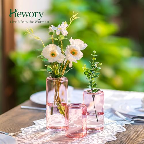 Small Glass Bud Vases for Centerpieces, 12pcs Pink Blown Single Flower Vases, Modern Mini Cylinder Vase Set L676965