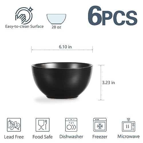 Cereal Bowls Set of 6, 28 oz Ceramic Salad Bowls, Microwave Safe K95147