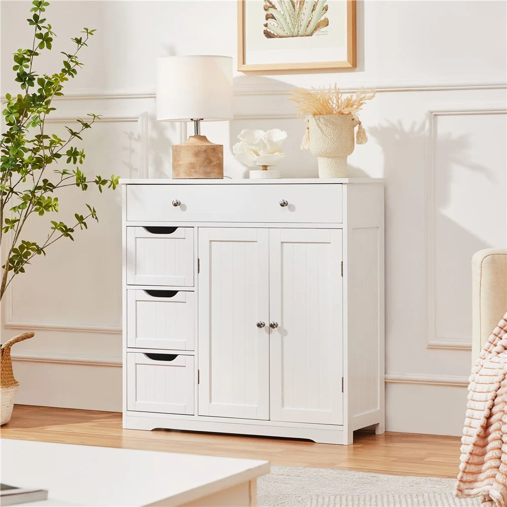 4 Drawers Floor Storage Cabinet with Adjustable Shelf, White G1292