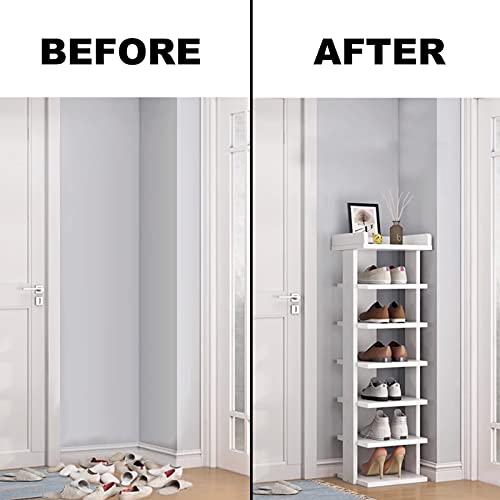 7-Tier Narrow Wooden Shoe Rack for Entryway with Top Storage V354