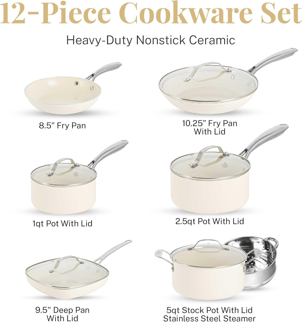 Ceramic Pots and Pans Set with Saute Pan, Non Stick Cookware I2411
