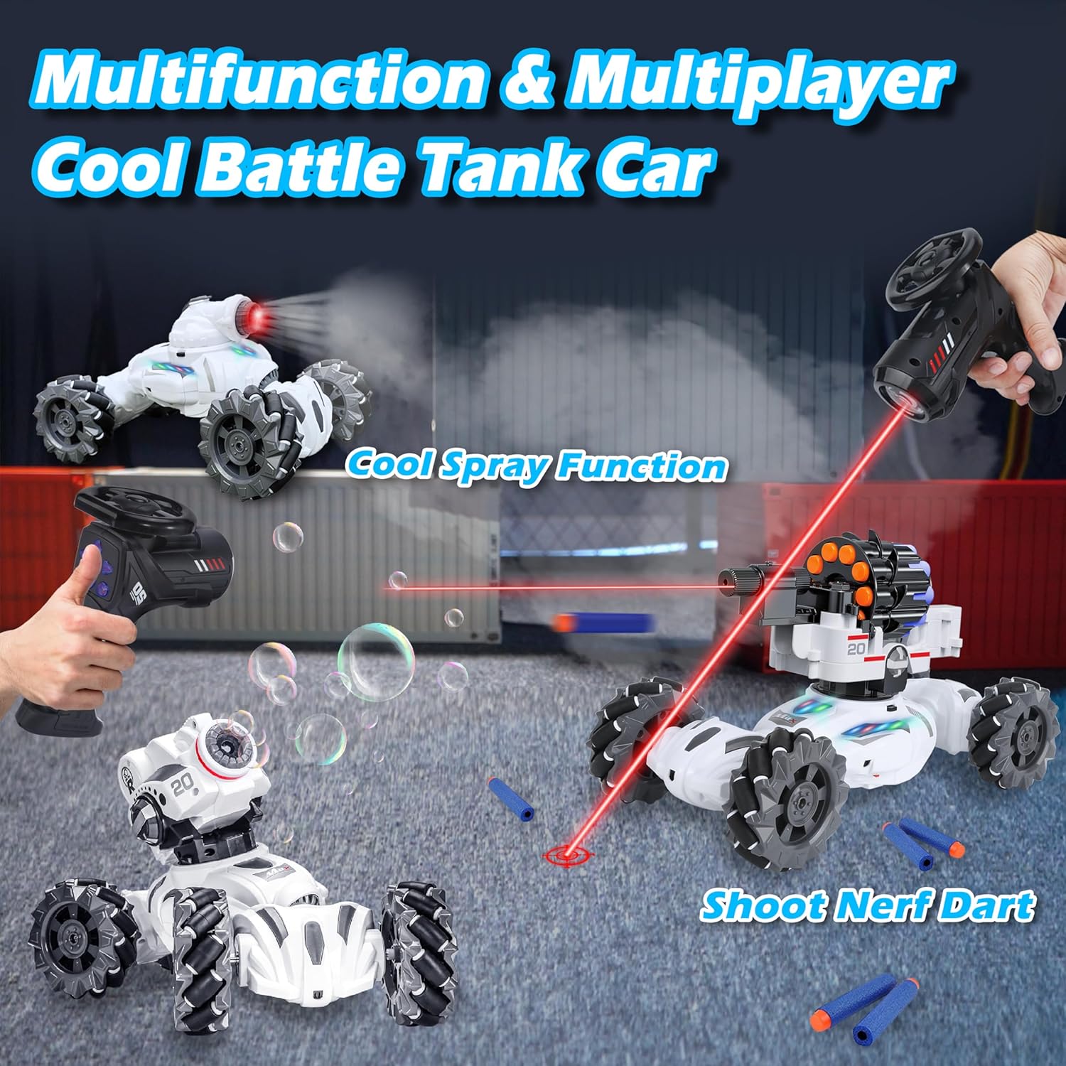 RC Tank Car with Shooting, Bubble, Spray, LED Light and Music G2858