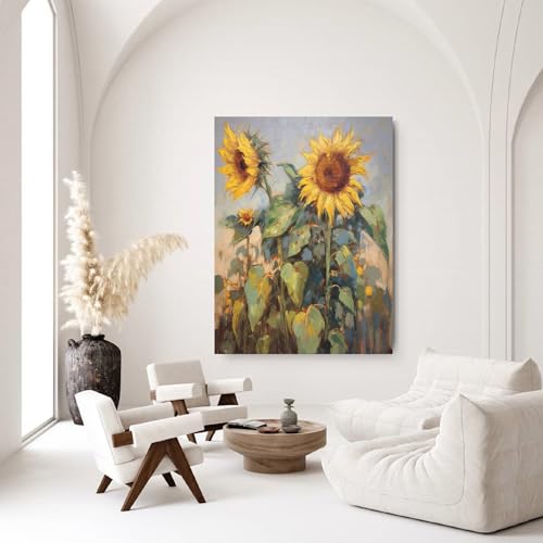 Colorful Sunflower Canvas Oil Painting Wall Art, 80 x 60 in, Unstretched K867175