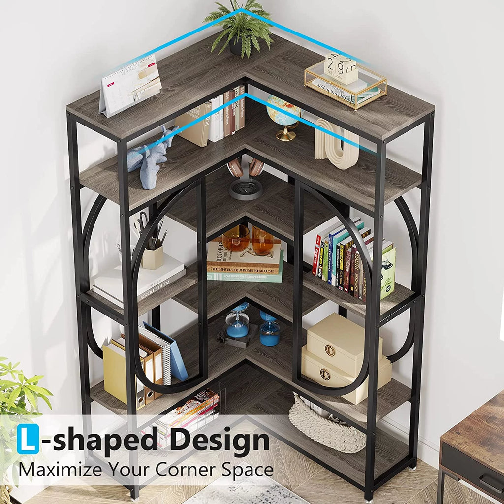 7-Shelf Corner Bookshelf, L-Shaped Modern Bookcase with Storage Z52866