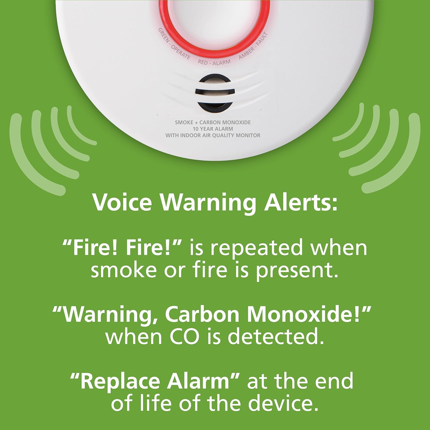 Smart Smoke & Carbon Monoxide Detector with Indoor Air Quality Monitor, WiFi, Hardwired K28907