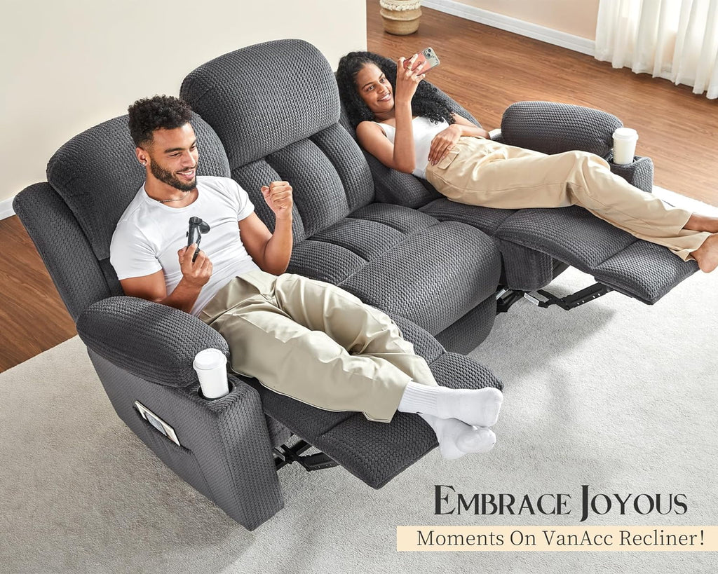 Recliner Couch, 3 Seater Sofa with Cup Holders, 85 Inch Grey D261