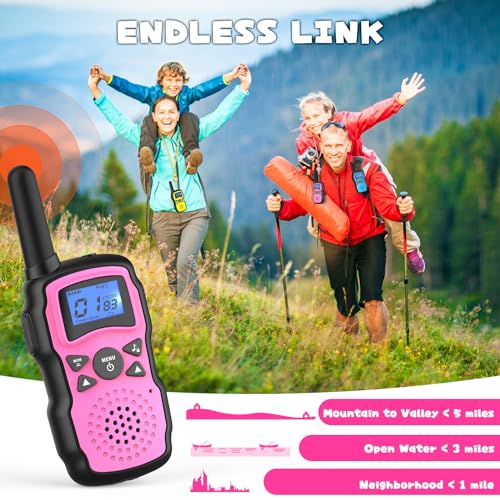 Rechargeable Kids Walkie Talkies with Flashlight, Camping Toys for Girls, 2 Pack Pink Purple V31700