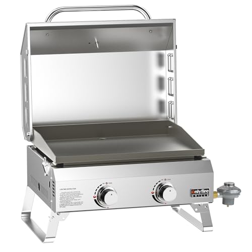 Flat Top Gas Griddle, 2-Burner Tabletop Propane Grill, Portable Outdoor Cooking N1446