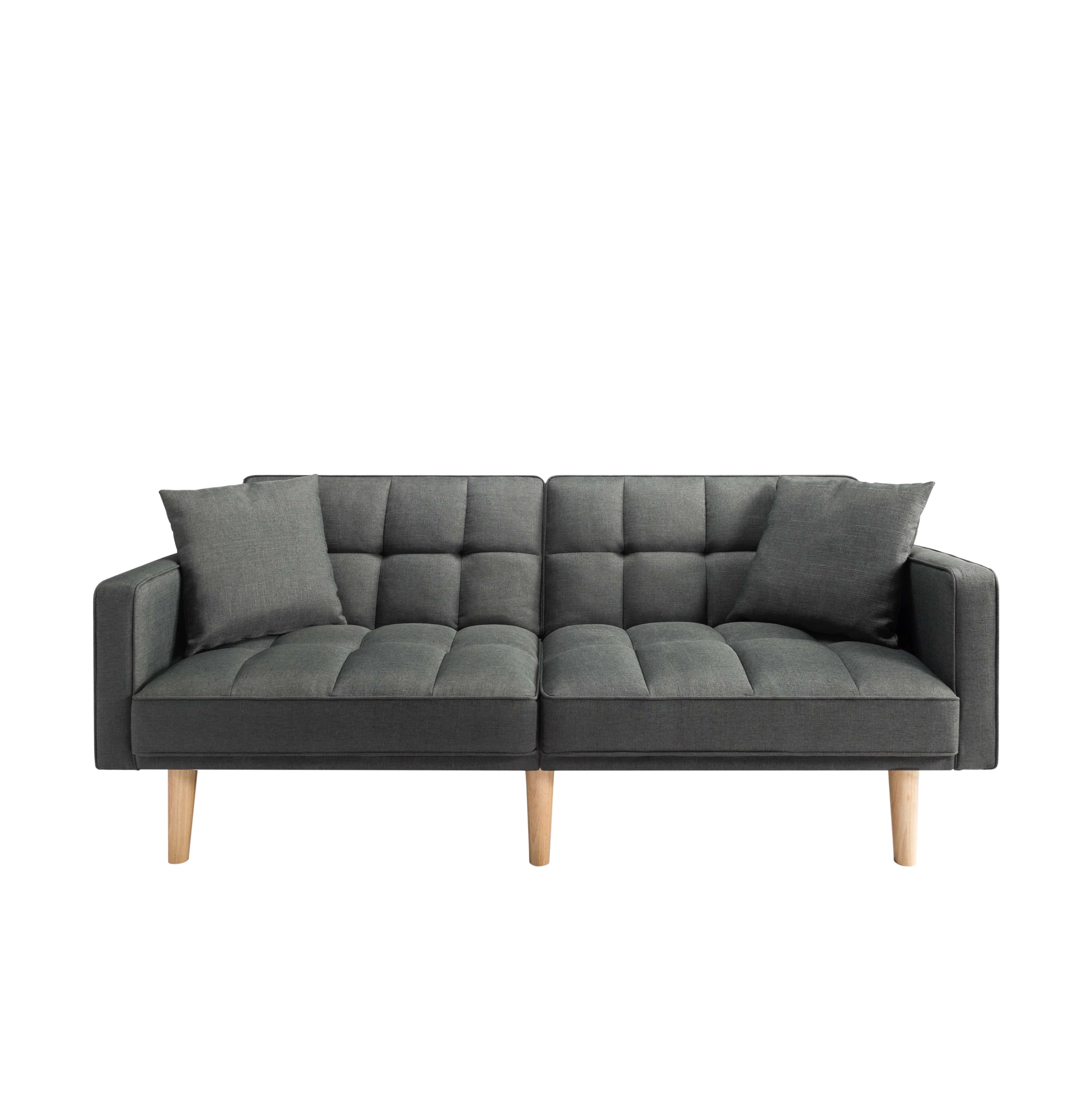 Futon Sofa Bed with Split Back and Wood Legs F4124