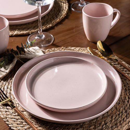 Ceramic Dinnerware Set for 6, 18 Pieces Handpainted Plates and Bowls, Stoneware, Dishwasher Safe K50345