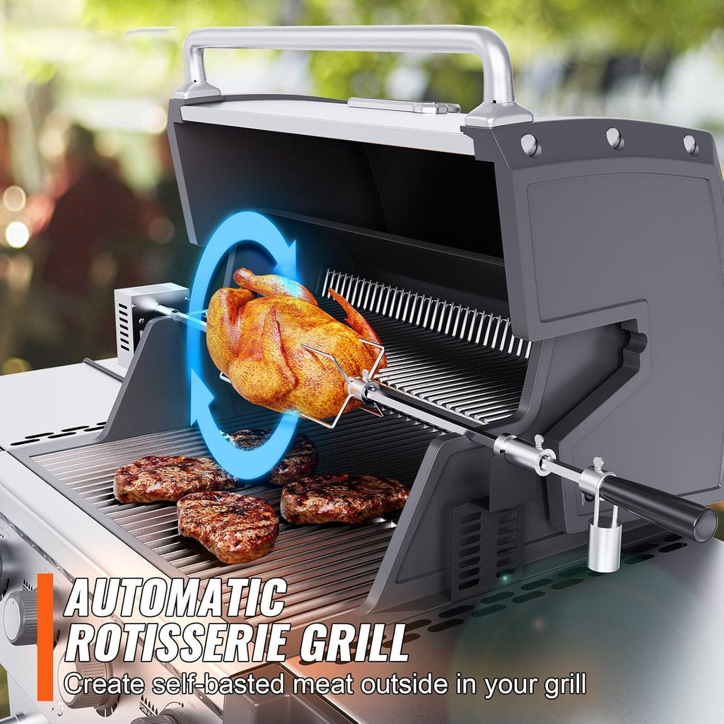 Stainless Steel Grill Rotisserie Kit with Motor, 32-Inch Spit Rod T981