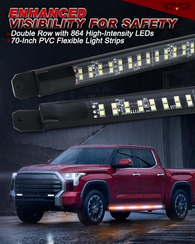 2PCS 70 Inch Emergency Strobe Lights Strip LED Running Board Flexible Flashing Warning Hazard Safety Light Bar with Wireless Remote for Work Trucks Pickups - White Amber Q555678