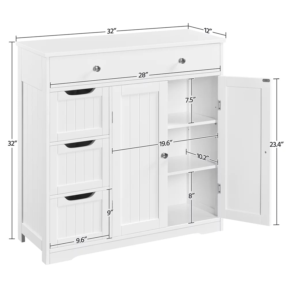 4 Drawers Floor Storage Cabinet with Adjustable Shelf, White G1292