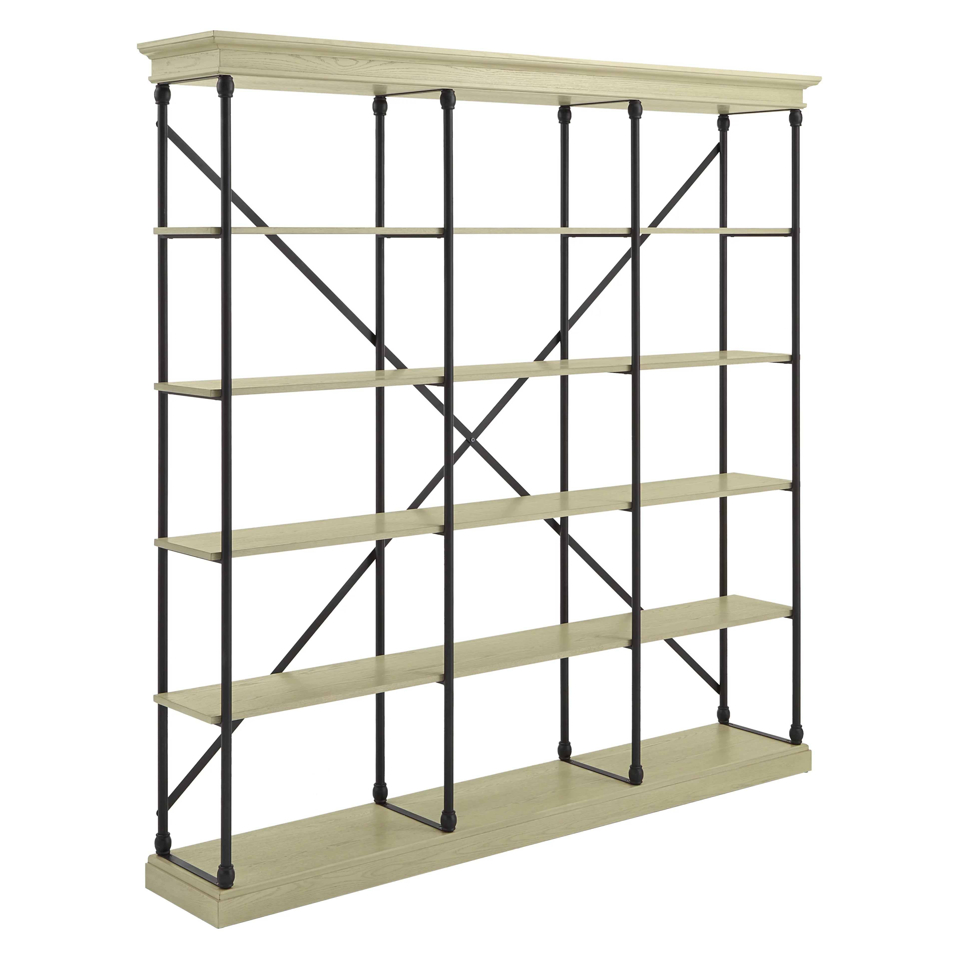 5 Shelf Triple Bookcase, Ivory/Black P1594