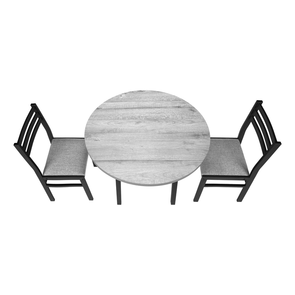 Gray Dining Table Set 3pcs Small Drop Leaf Kitchen Black Metal N9589