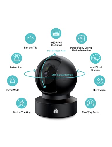 Indoor Pan/Tilt Smart Security Camera, 1080p HD with Night Vision and Motion Detection W167