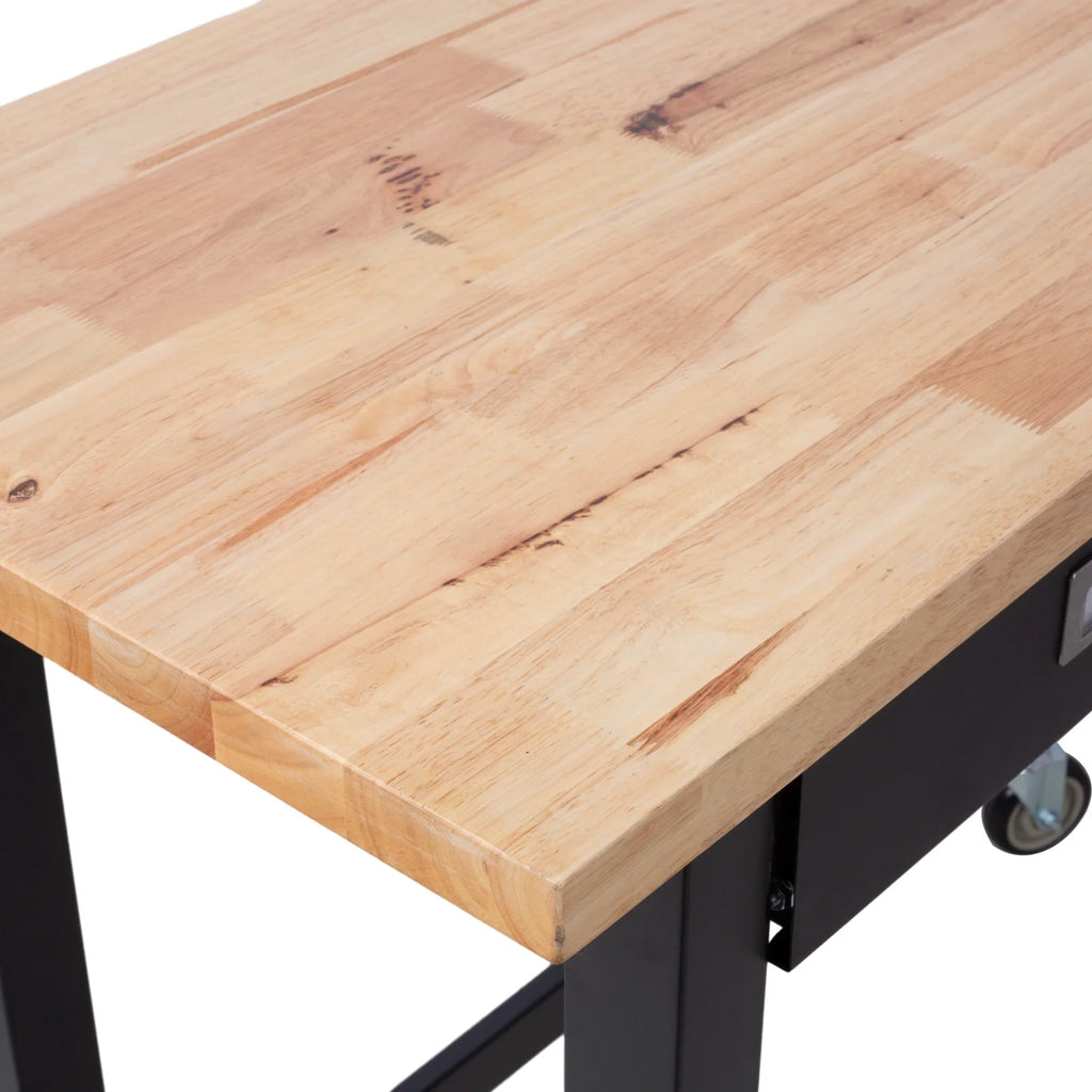 Adjustable Workbench with Drawer Storage, Bamboo Wood, Wheels M620