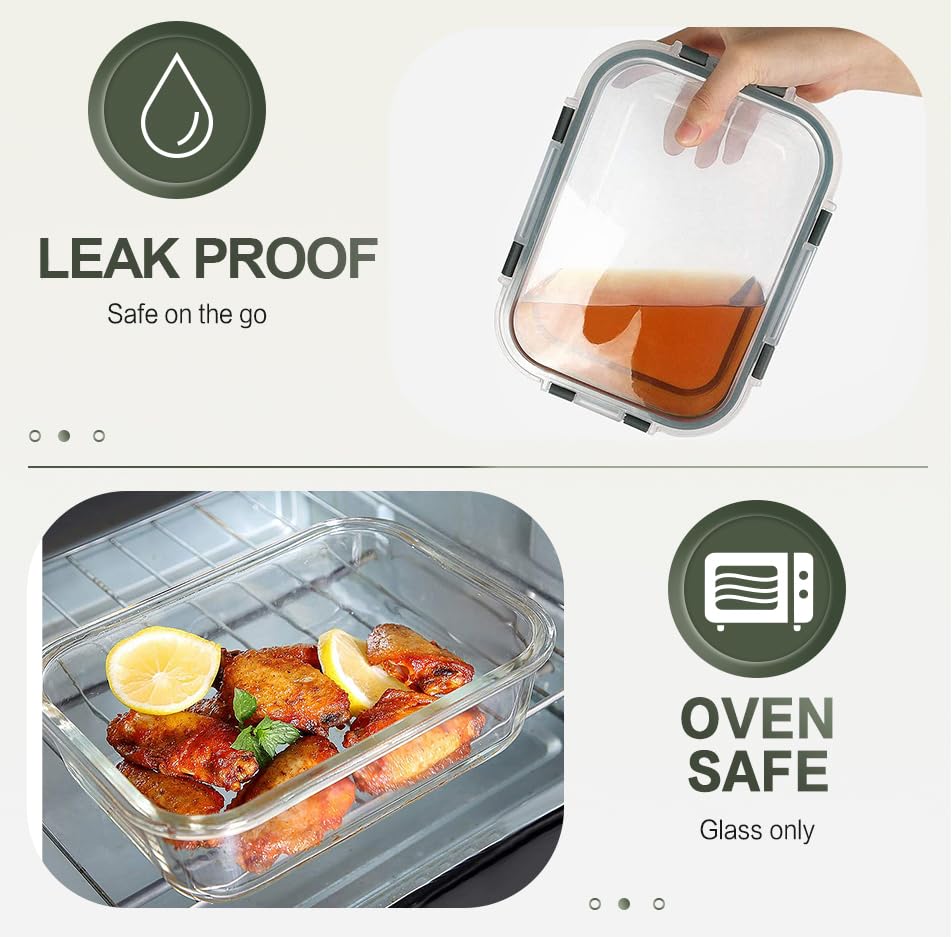 10 Pack 30 oz Glass Meal Prep Containers with Airtight Lids J13186