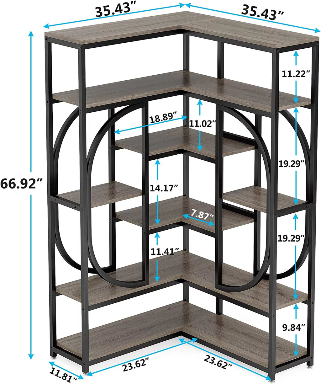 7-Shelf Corner Bookshelf, L-Shaped Modern Bookcase with Storage Z52866