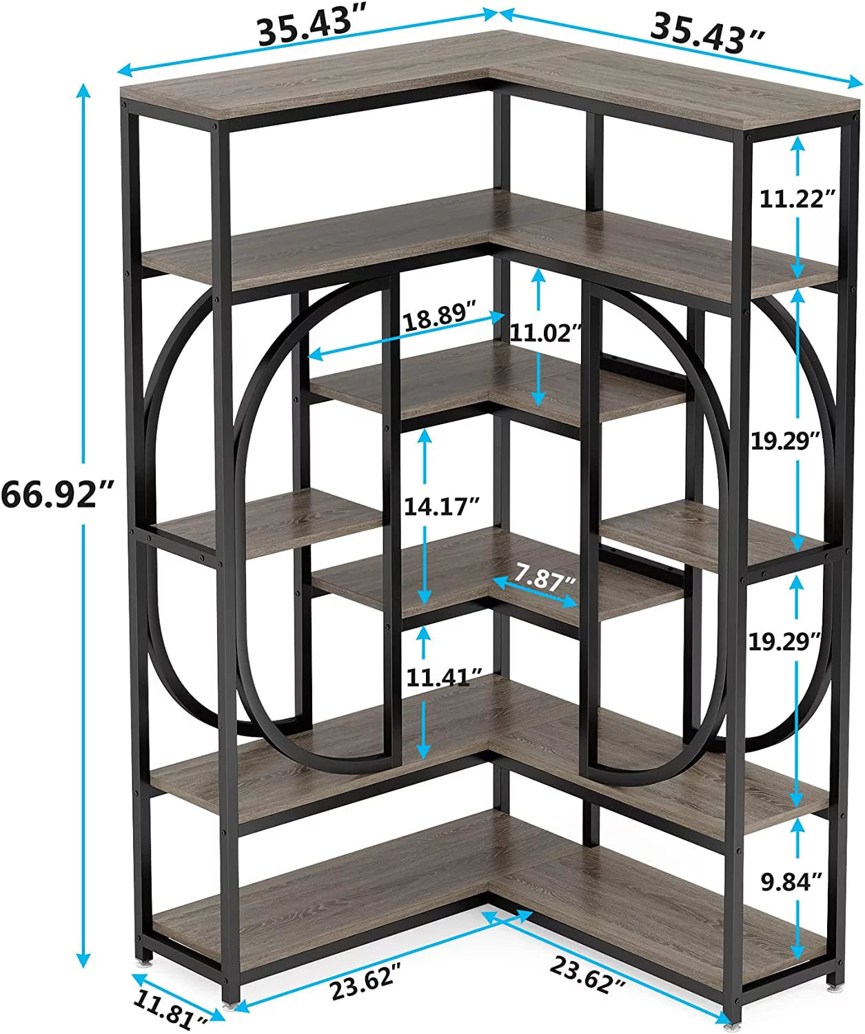 7-Shelf Corner Bookshelf, L-Shaped Modern Bookcase with Storage Z52866
