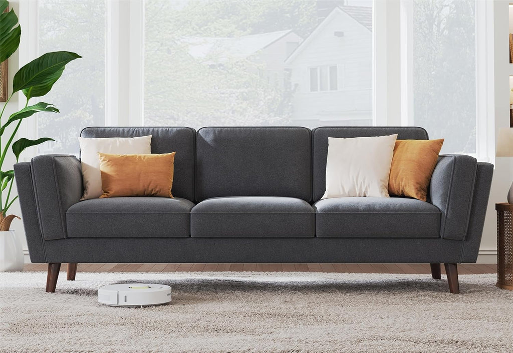 Modern Sofa with Embedded Arm Pillow, Dark Grey, 87 Inch S677743