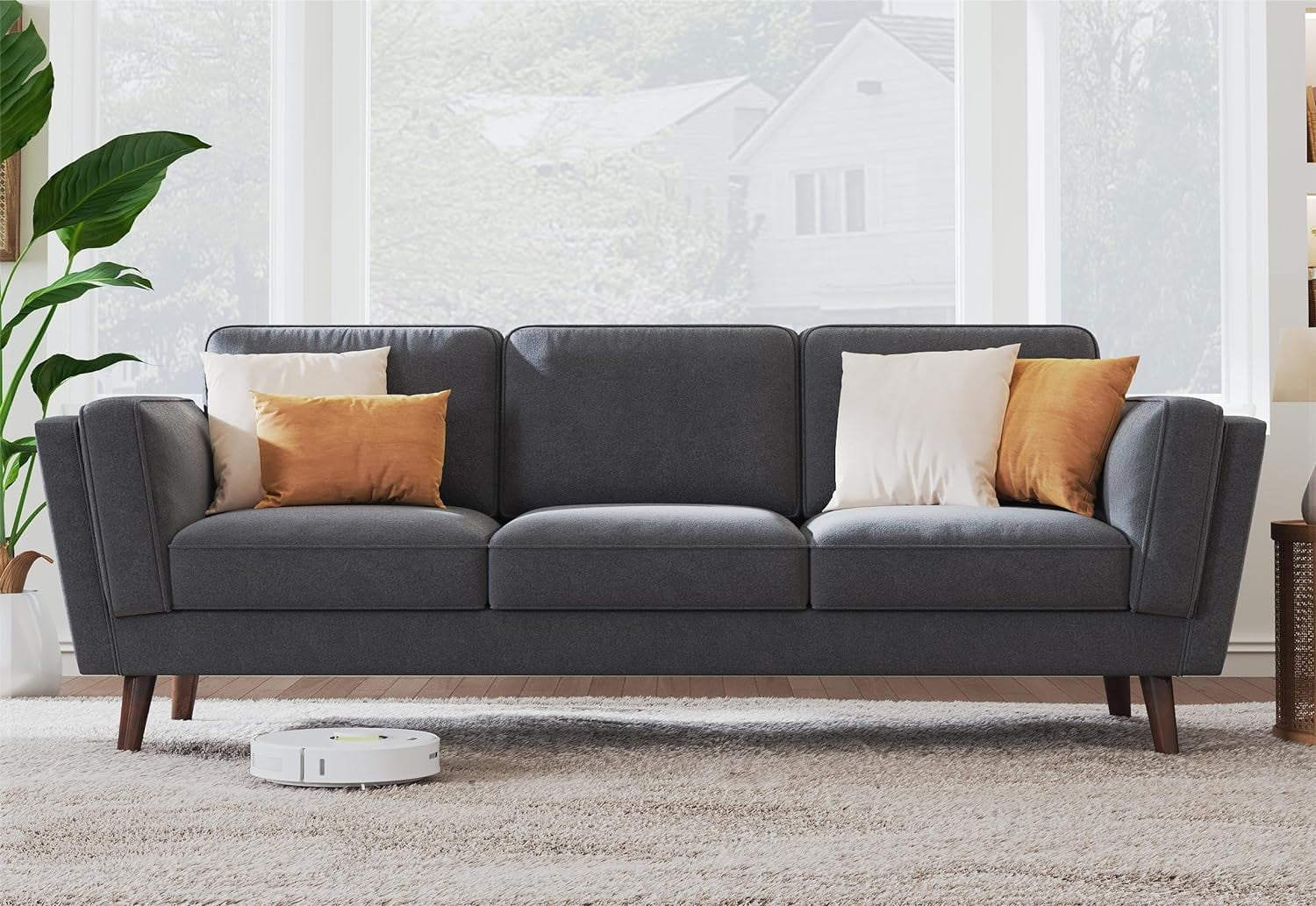 Modern Sofa with Embedded Arm Pillow, Dark Grey, 87 Inch S677743