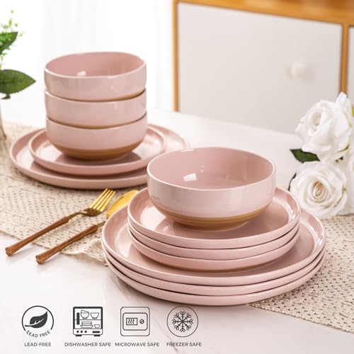 Ceramic Dinnerware Set for 6, 18 Pieces Handpainted Plates and Bowls, Stoneware, Dishwasher Safe K50345