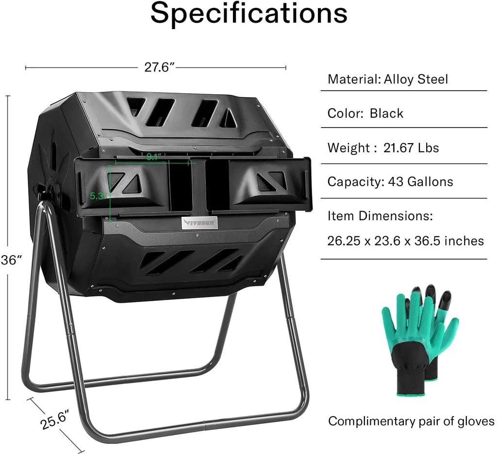 Dual Rotating Compost Bin 43 Gallon Black J725