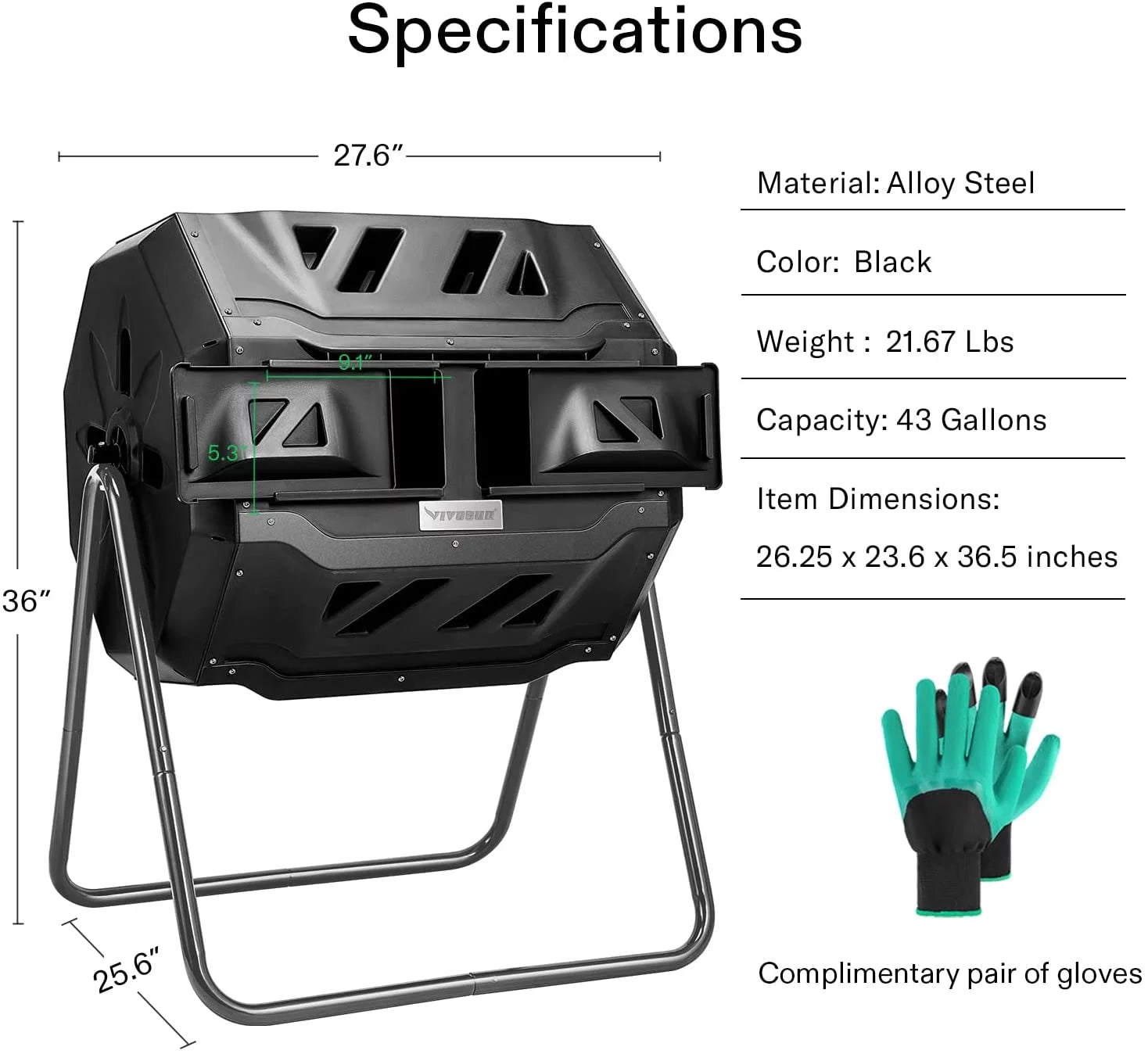 Dual Rotating Compost Bin 43 Gallon Black J725