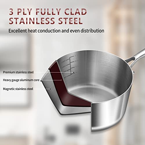 Tri-Ply Stainless Steel 3 QT Saucepan with Steamer Set, 20 cm Induction Pot L697