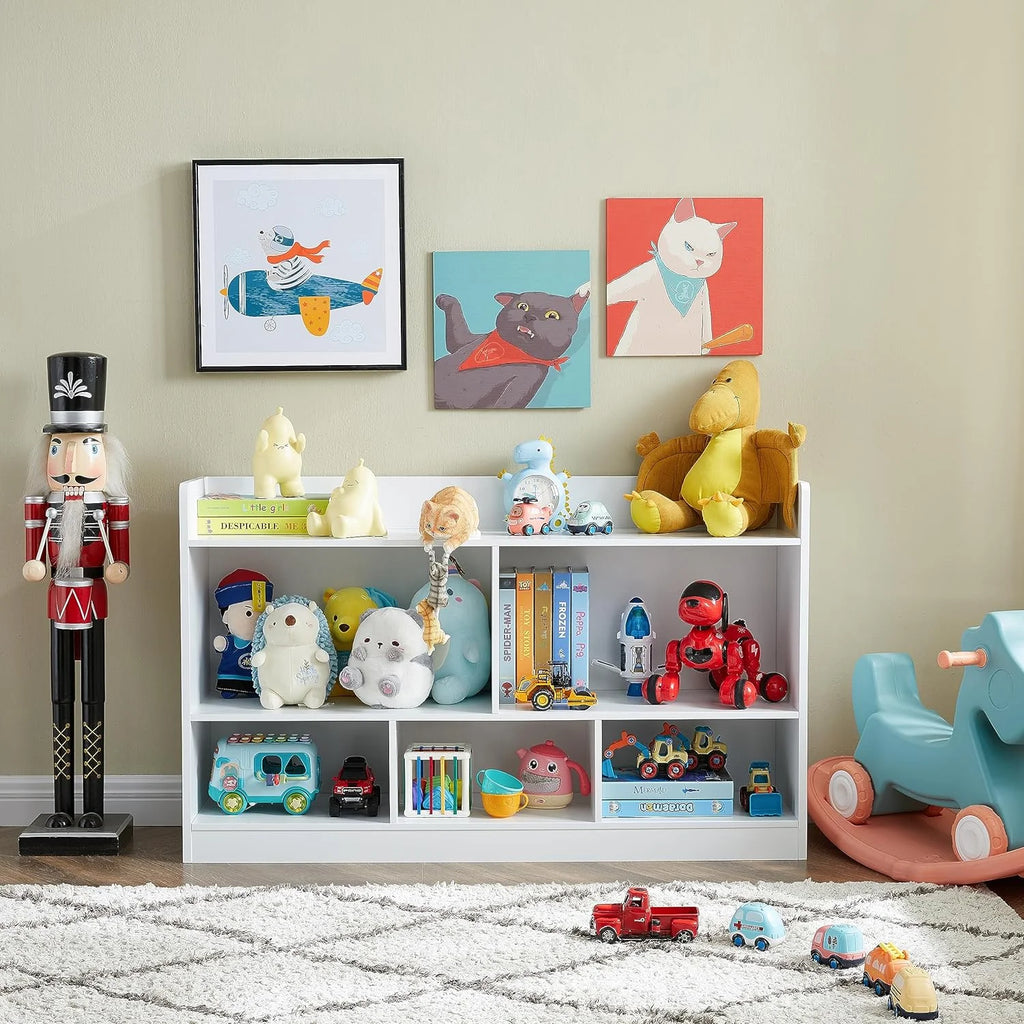Kids Toy Storage Organizer, 5-Section Wooden Bookshelf for Classroom Playroom Nursery C7817