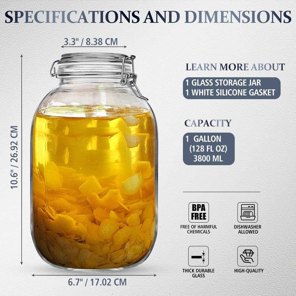 1 Gallon Glass Jar with Airtight Lid for Pickled Eggs and Kombucha Z58873