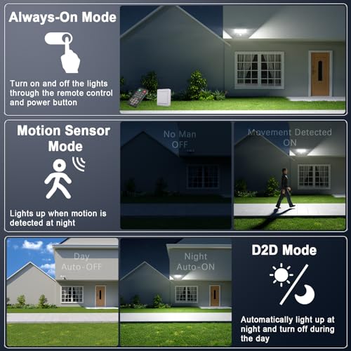 Motion Sensor Security Lights with Remote Control, 3 Heads Outdoor Flood Lights, Dusk to Dawn, 2 Pack B299312