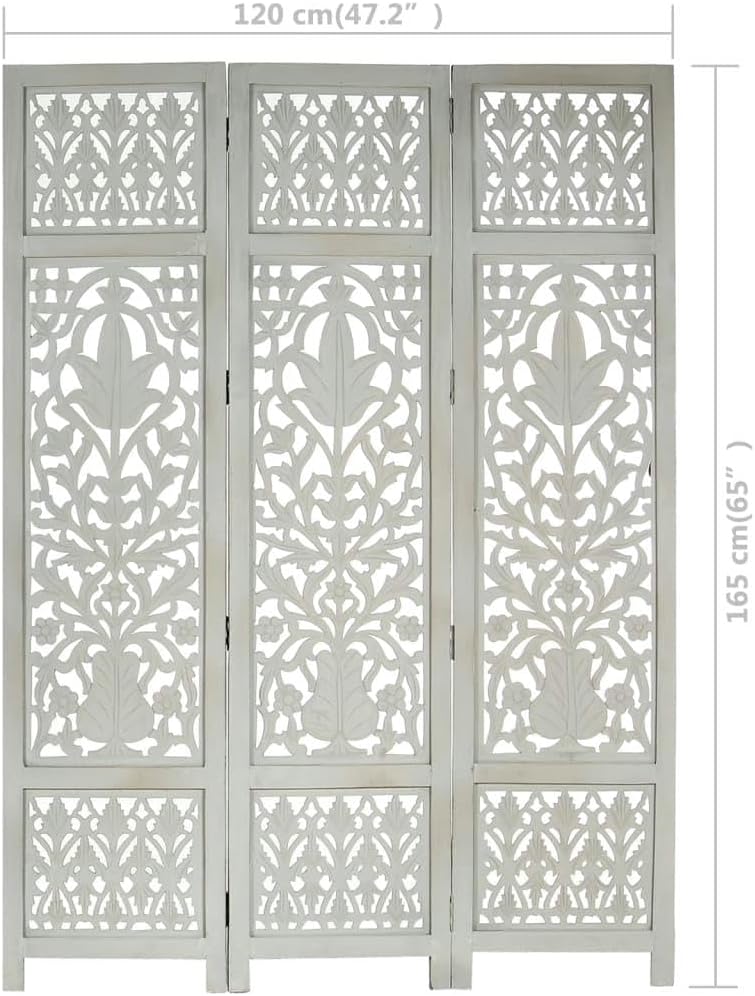 3-Panel Gray Wood Room Divider Screen M4954