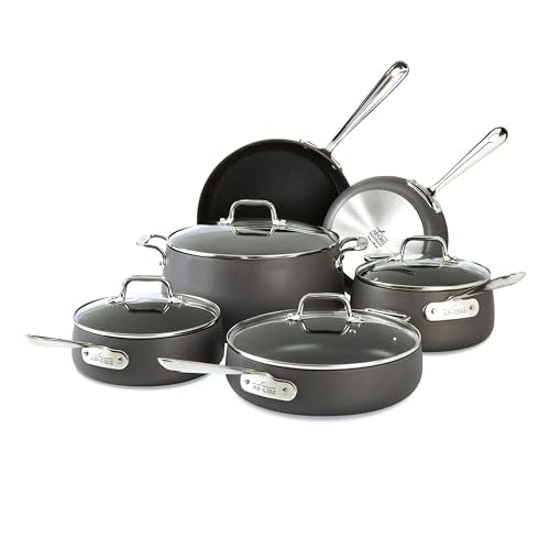 All-Clad HA1 Hard Anodized Nonstick Cookware Set 13 Piece Induction Oven Broiler Safe 500F, Lid Safe 350F Pots and Pans Black
