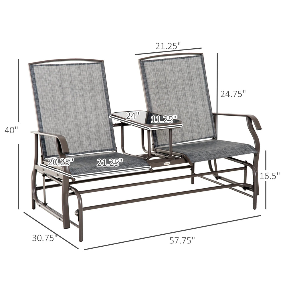 Outdoor Glider Bench with Center Table, Metal Frame Patio Loveseat Q793223