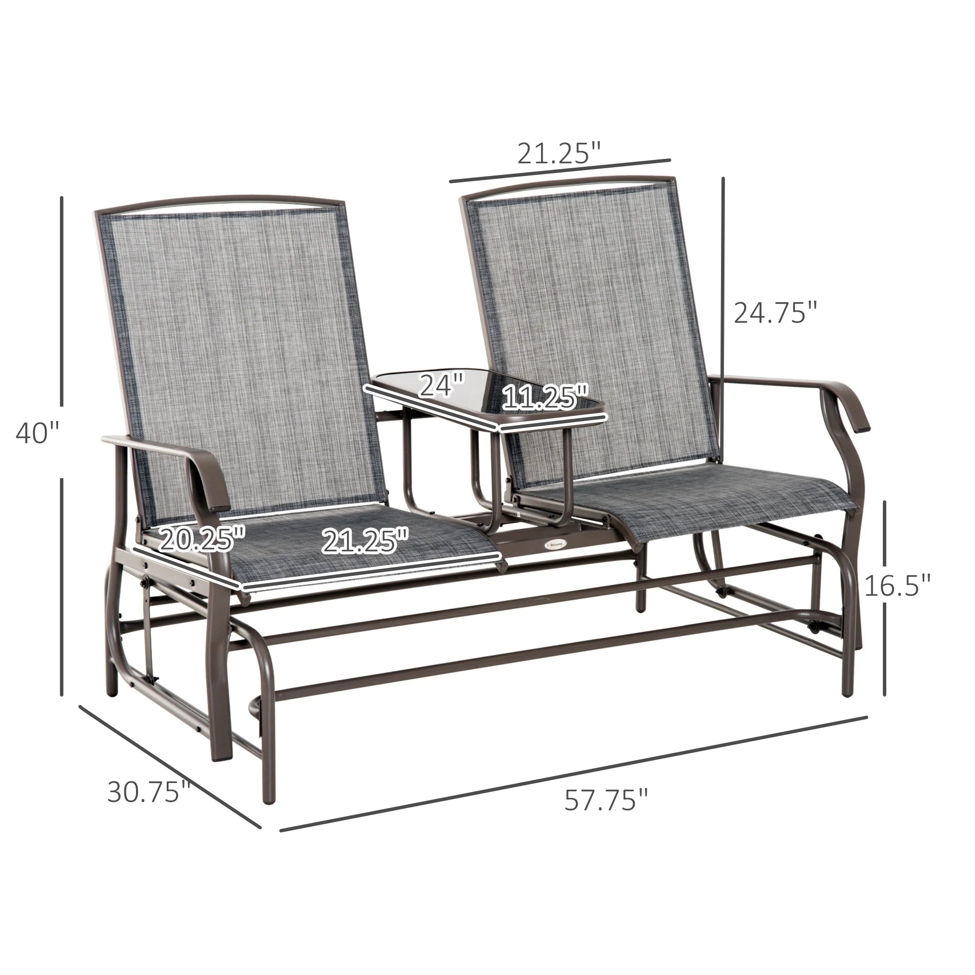 Outdoor Glider Bench with Center Table, Metal Frame Patio Loveseat Q793223