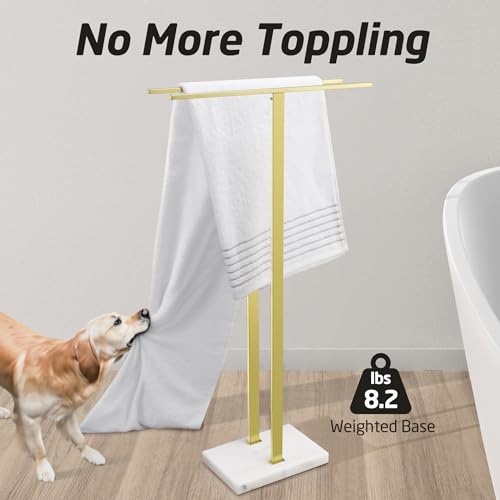 Standing Towel Rack for Bathroom with Marble Base, 2-Tier Floor Stand R43814