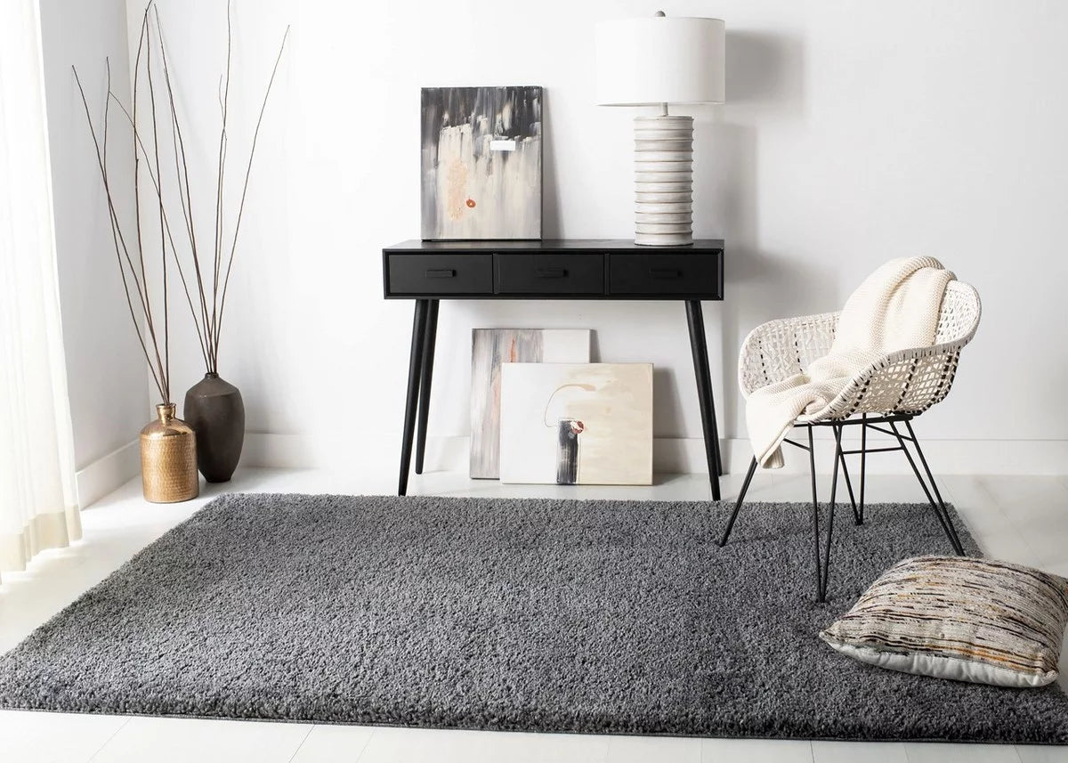 Plush Shag Area Rug, Grey, 4' x 4' Square I620