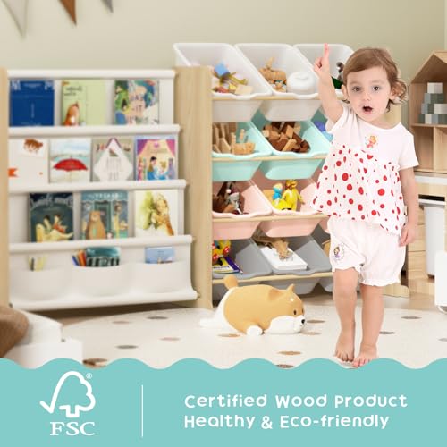 Toy Storage Organizer with 12 Bins and Bookshelf E4258