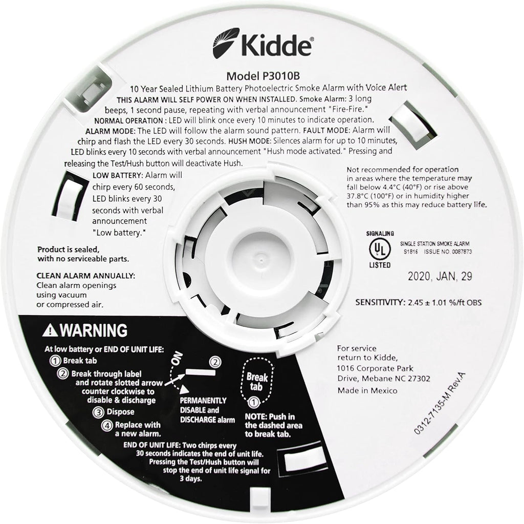 Smoke Detector, 10-Year Battery, Photoelectric Sensor D54345