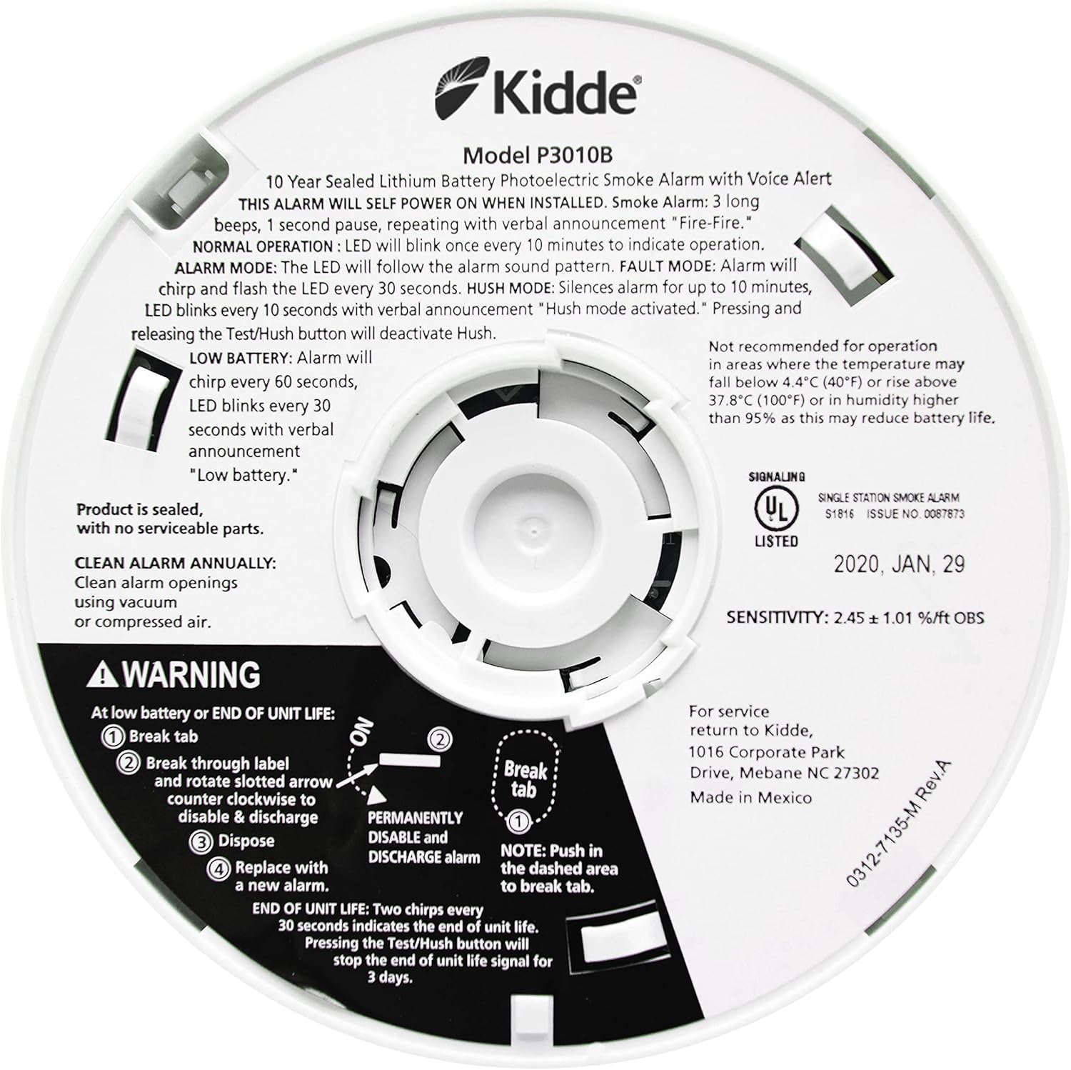 Smoke Detector, 10-Year Battery, Photoelectric Sensor D54345