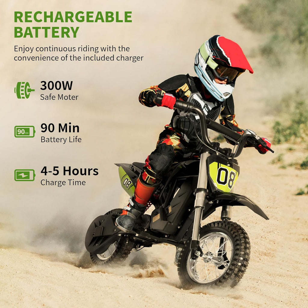 Kids Electric Dirt Bike, 3-Speed Ride-On Motorcycle for Ages 5-10 U8539