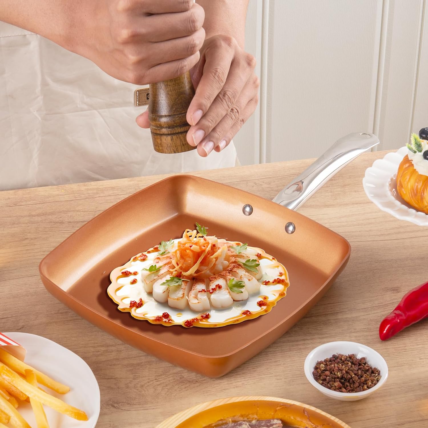 Non-Stick Square Frying Pan, 9.5" Ceramic Coating, Oven Safe C92199