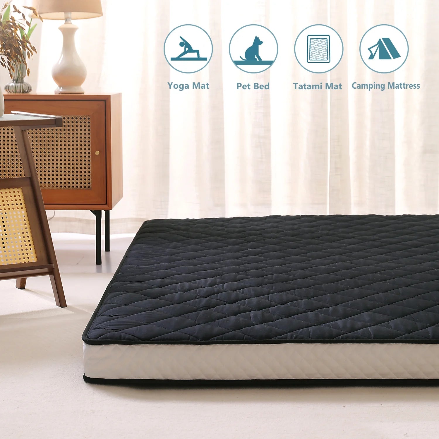 Futon Mattress, Japanese Floor Mattress, Quilted Folding Sleeping Pad, Queen, Gray I4988