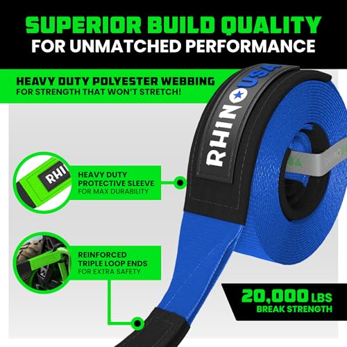 Recovery Tow Strap 3" x 20' - 31,518lb Break Strength for Truck, UTV, ATV, Offroad 4x4 Use K94066