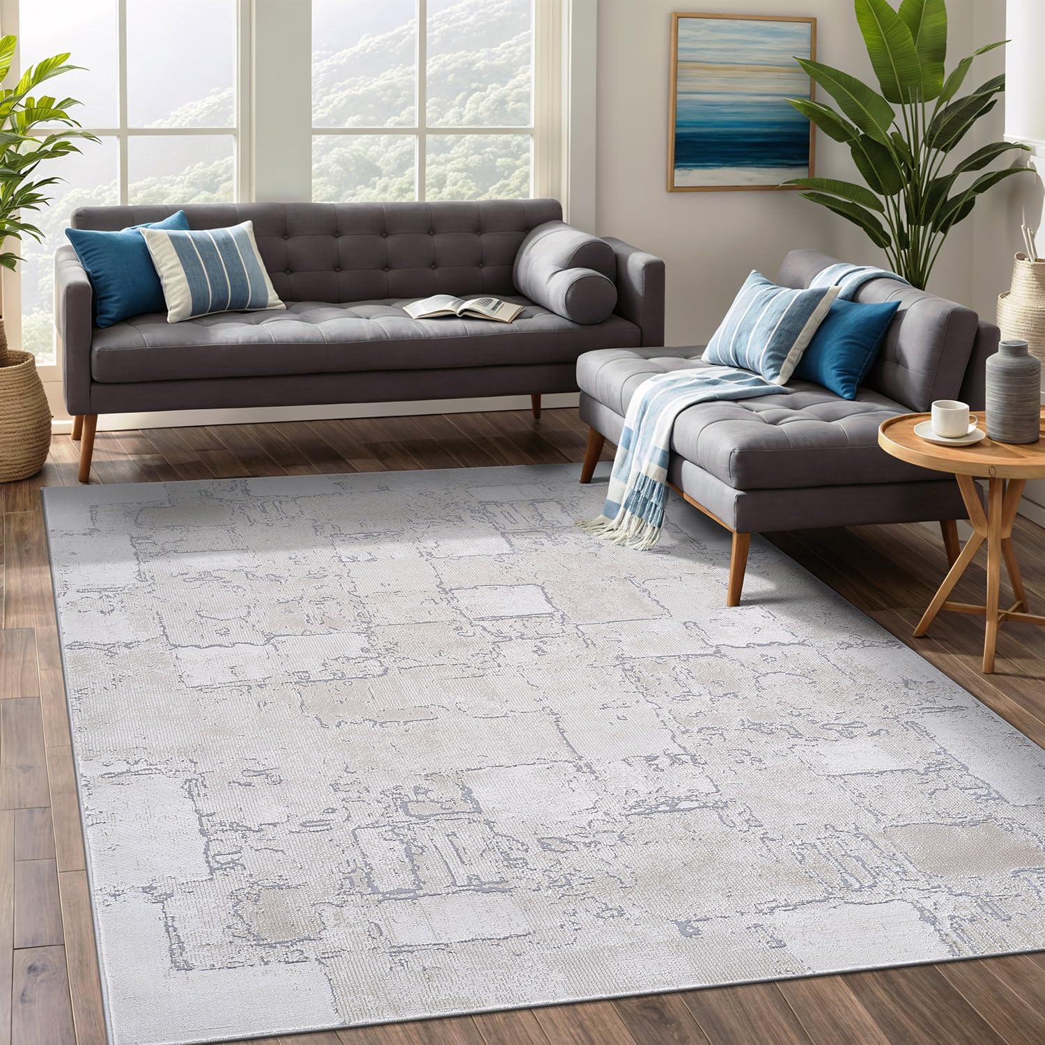 Modern Ultra Soft Vintage Indoor Area Rug 8x10 Beige Y63774