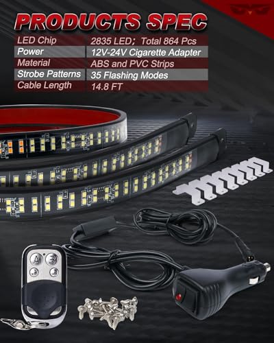 2PCS 70 Inch Emergency Strobe Lights Strip LED Running Board Flexible Flashing Warning Hazard Safety Light Bar with Wireless Remote for Work Trucks Pickups - White Amber Q555678